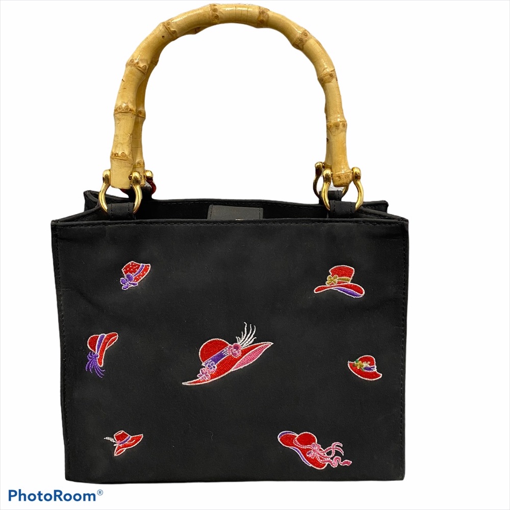 TIANNL black purse bag with bamboo handles